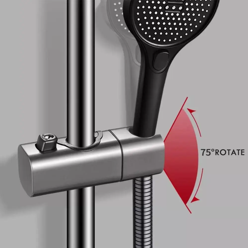 Round Pipe Shower Head Holder Adjustable Replacement Bathroom Slide Bar Shelf Rotatable Riser Rail Bracket