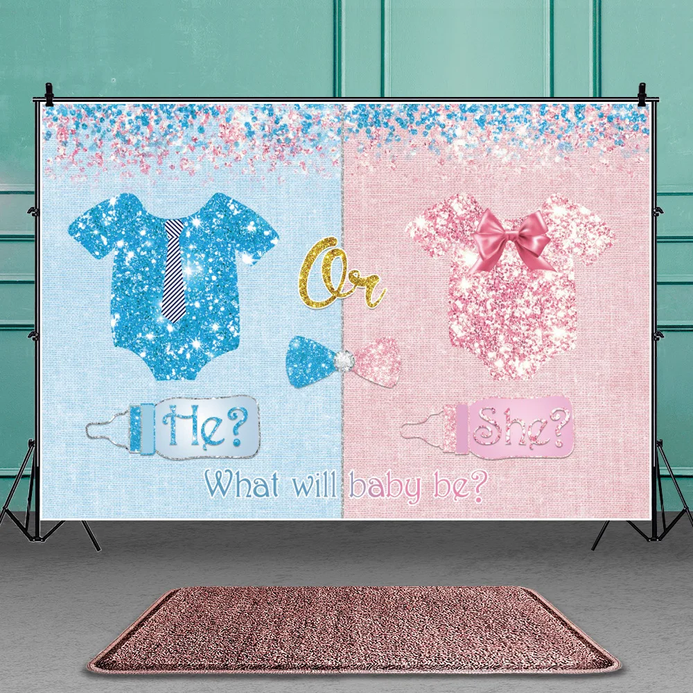 Newborn Gender Reveal Party Boy Or Girl Baby Shower Backdrop He Or She Blue Pink Background Decor Gender Reveal Party Supplies