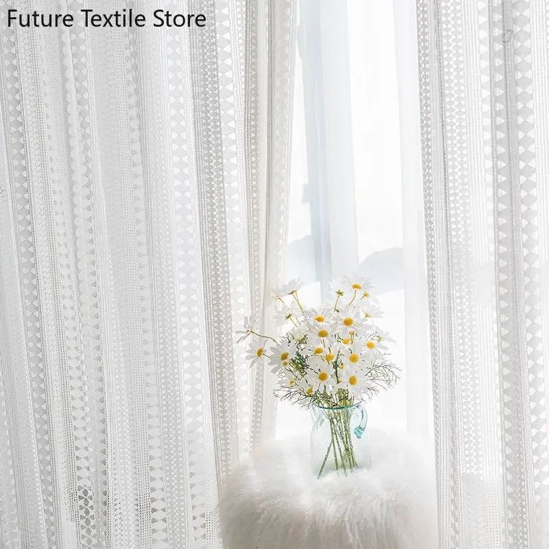 

Retro romantic white lace gauze curtain living room bay window simple bedroom study Curtains for Living dining room bedroom