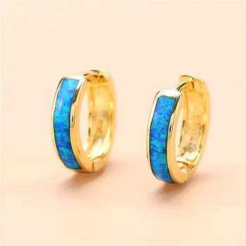 Mother Day Blue White Fire Opal Hoop Earrings For Women Silver Gold Color Small Round Circle Earring Wedding Hoops Jewelry Gifts