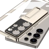 For Samsung Galaxy S25 Ultra Luxury Plating Holder Case Transparent Camera Protective Hard Stand Cover for Galaxy S25Ultra Case 2