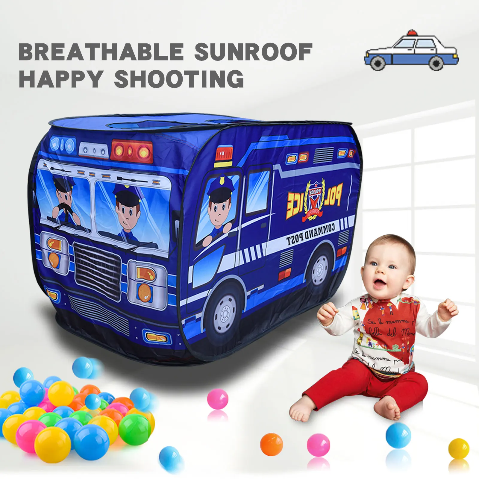 Children toy tent Car tent house Police car game house Indoor and outdoor With sunroof