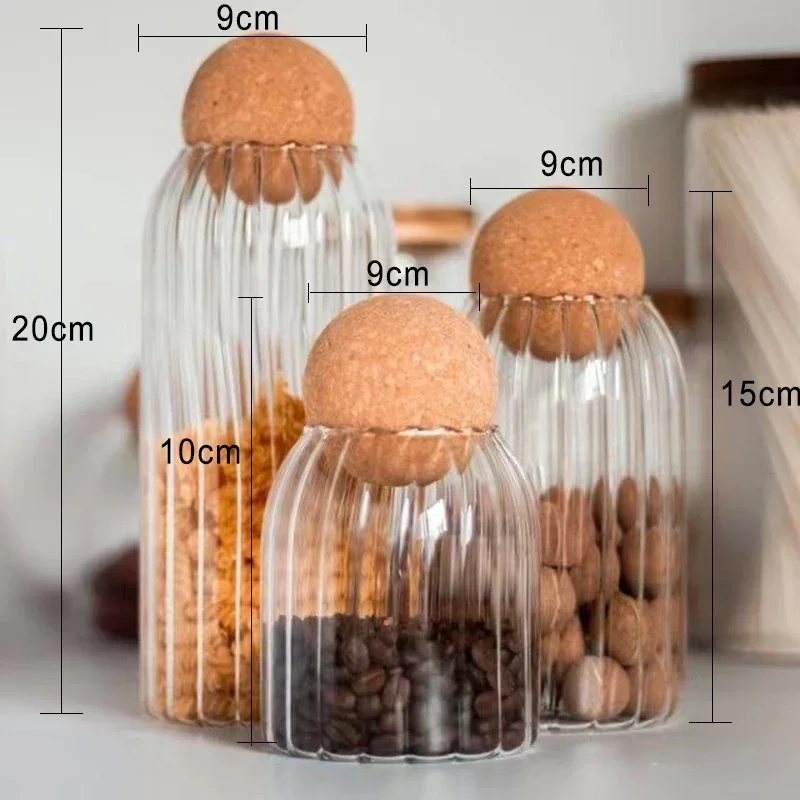 Cork Stopper Transparent Glass Sealed jar High Borosilicate Glass can Kitchen Food Tea Candy Coffee Beans spices Storage Tank 6