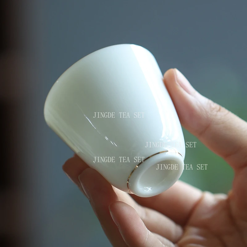 1pcs Customized Dehua Lamb Fat Jade Teacup Chinese Ceramic Single Cups Household White Porcelain Tea Set Portable Master Cup