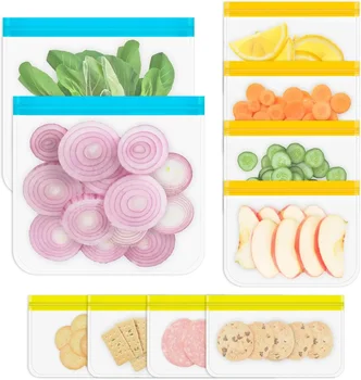 Reusable Gallon Freezer Bags, 10 Pack Dishwasher Safe Silicone Food Snack Storage Bags with 3 Sizes 1