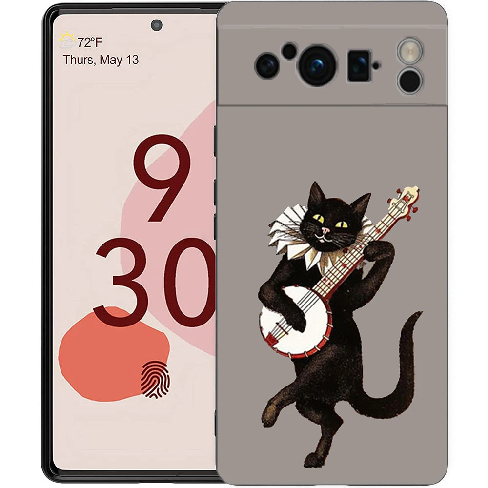 Charming Cat Design Soft TPU Bumper Phone Case - Black Cover