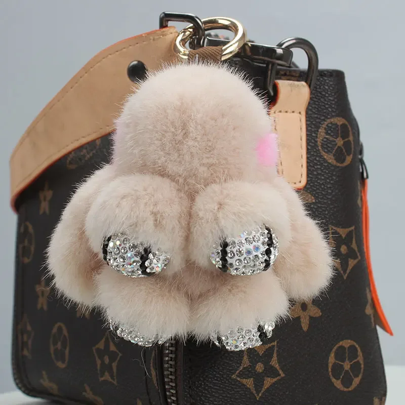 Cute Long Ear Bunny Keychain Real Mink Fur Rabbit Doll Pendant Toys Keyring Handbag Charm Ornament Pompom Plush Jewelry Gifts