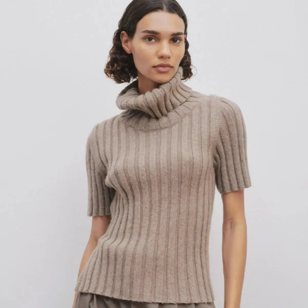 

Th row 2023 Winter New Classic Versatile Short Sleeve Folding High Neck Sweater Knit