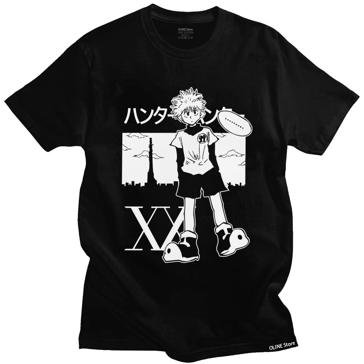 Classic Manga Killua Zoldyck Tshirt Men Crewneck Short Sleeve Hunter x Graphic Pure Cotton Regular Fit Tee |