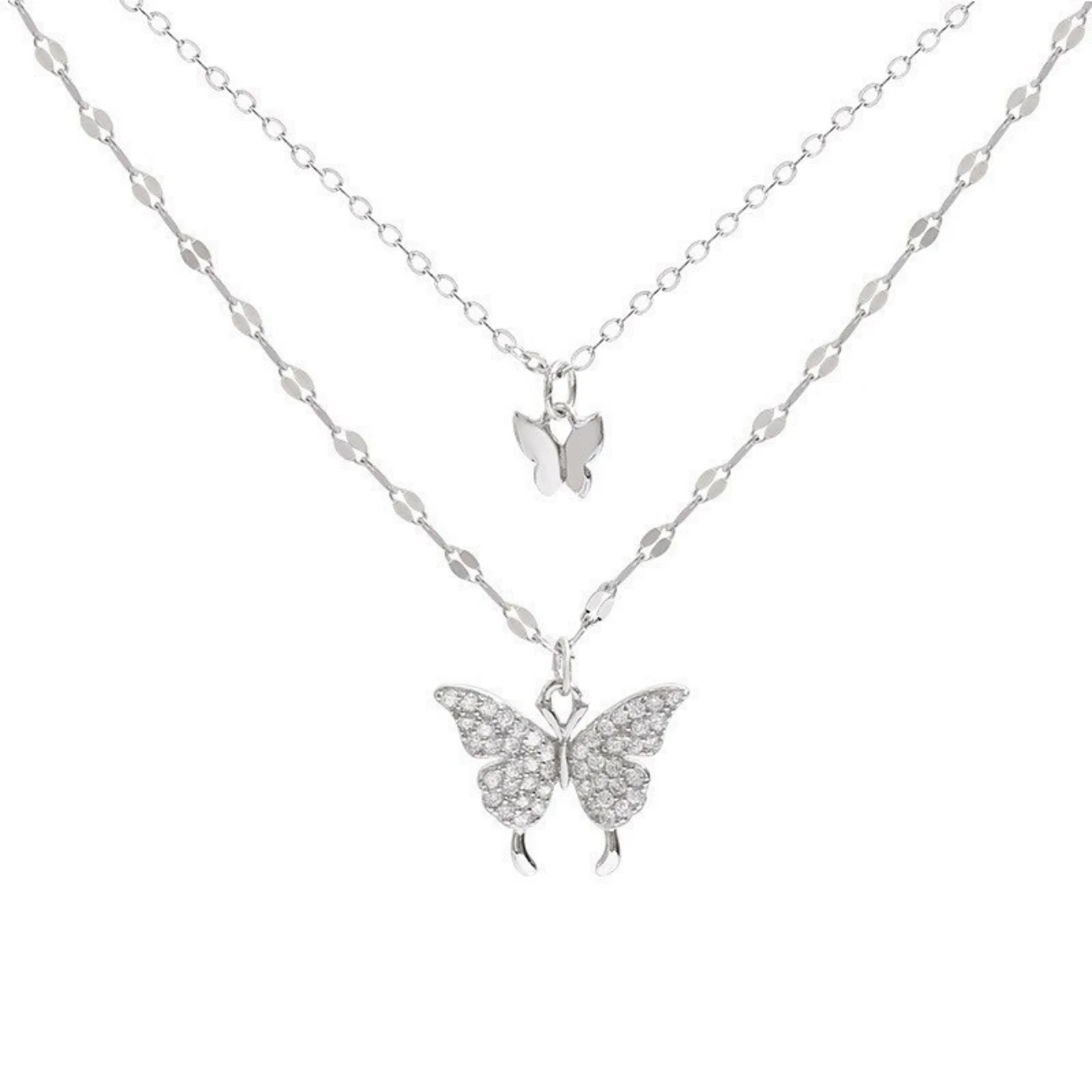 

Double-layer butterfly necklace with sparkling diamonds, new style, versatile cold style clavicle chain for women