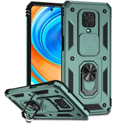 Shockproof Armor Phone Case with Camera Protection and Car Magnetic Holder Ring for Redmi Note 9S (Green)