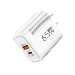 65W GaN Fast Charging USB - C Wall Charger with USB PD Quick Charge 3.0 - US White