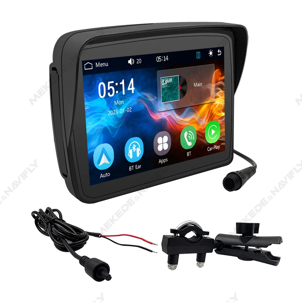 NaviFly 5인치 오토바이 Carplay 휴대용 디스플레이 화면 터치 가능 방수 모니터 무선 Carplay 안드로이드 Auto