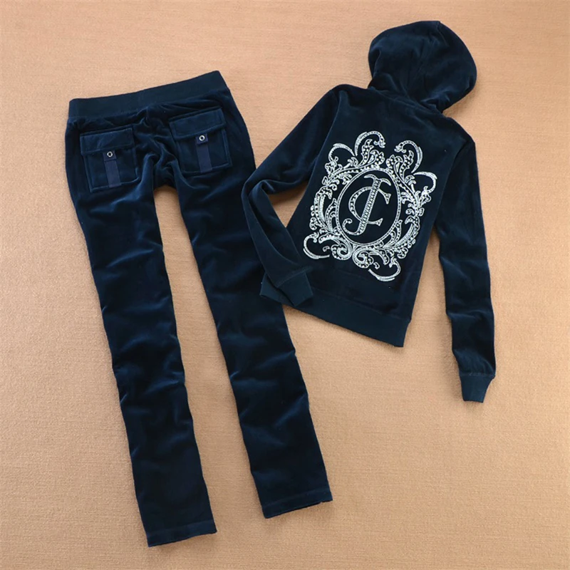 Women's Tracksuit Set Crystal Pattern Jacket and Long Pants Warm Two-Piece Set Casual Women's Outfit 3