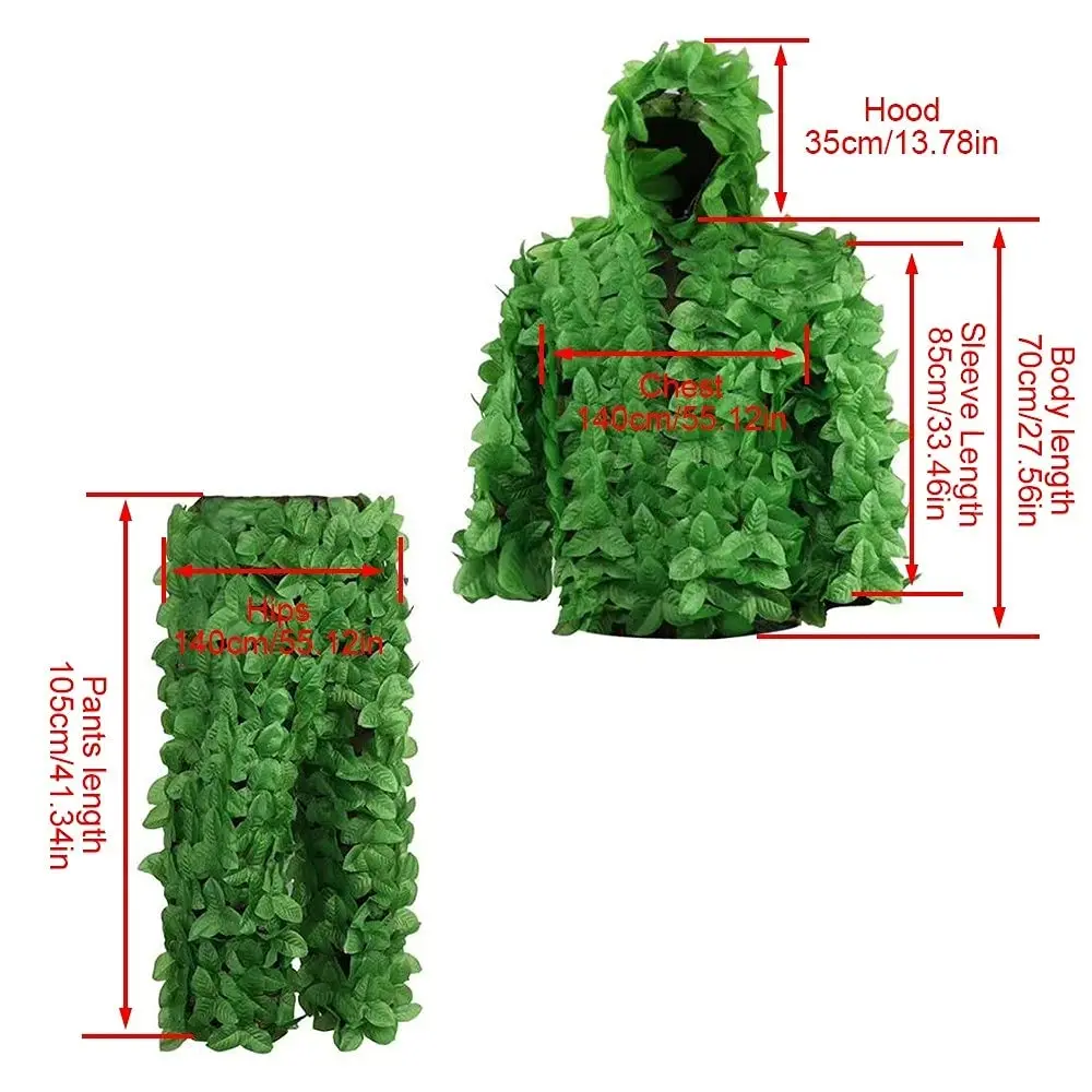 Ghillie Suit Camouflage Suit 3D Leaf Sniper Costume Suits Breathable Geely for Jungle Woodland Hunting Wildlife