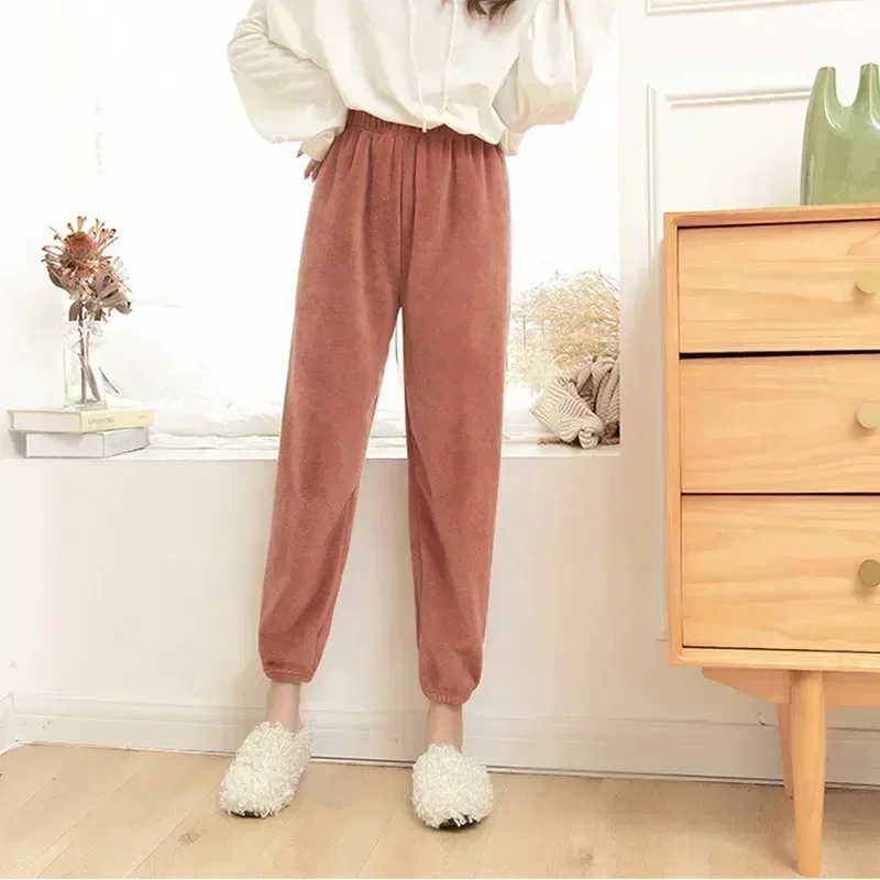 

Pajama Coral Pants Sleepwear Lounge Bottoms Casual Trousers Flannel Winter Female Warm Women's Home Thicken Fleece Wear