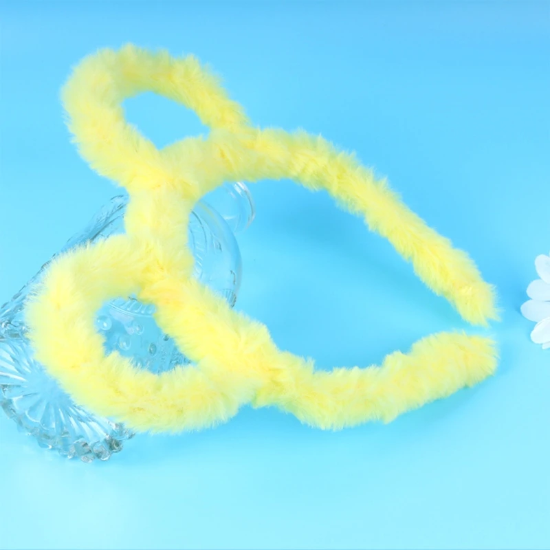 

50JB Korean Women Winter Thick Plush Headband Round Mouse Bear Ears Hair Hoop Candy Color Makeup Metal Bandana Gifts