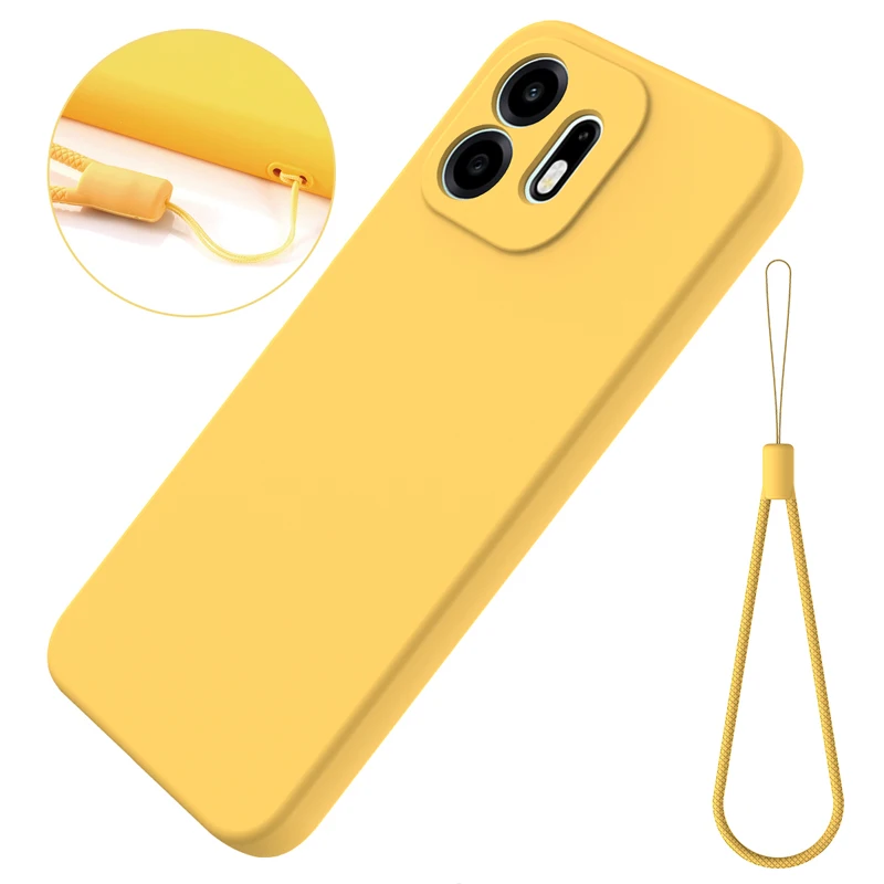 Premium Liquid Silicone Non-slip Back Phone Cover with Strap Lanyard and Flocking Interior