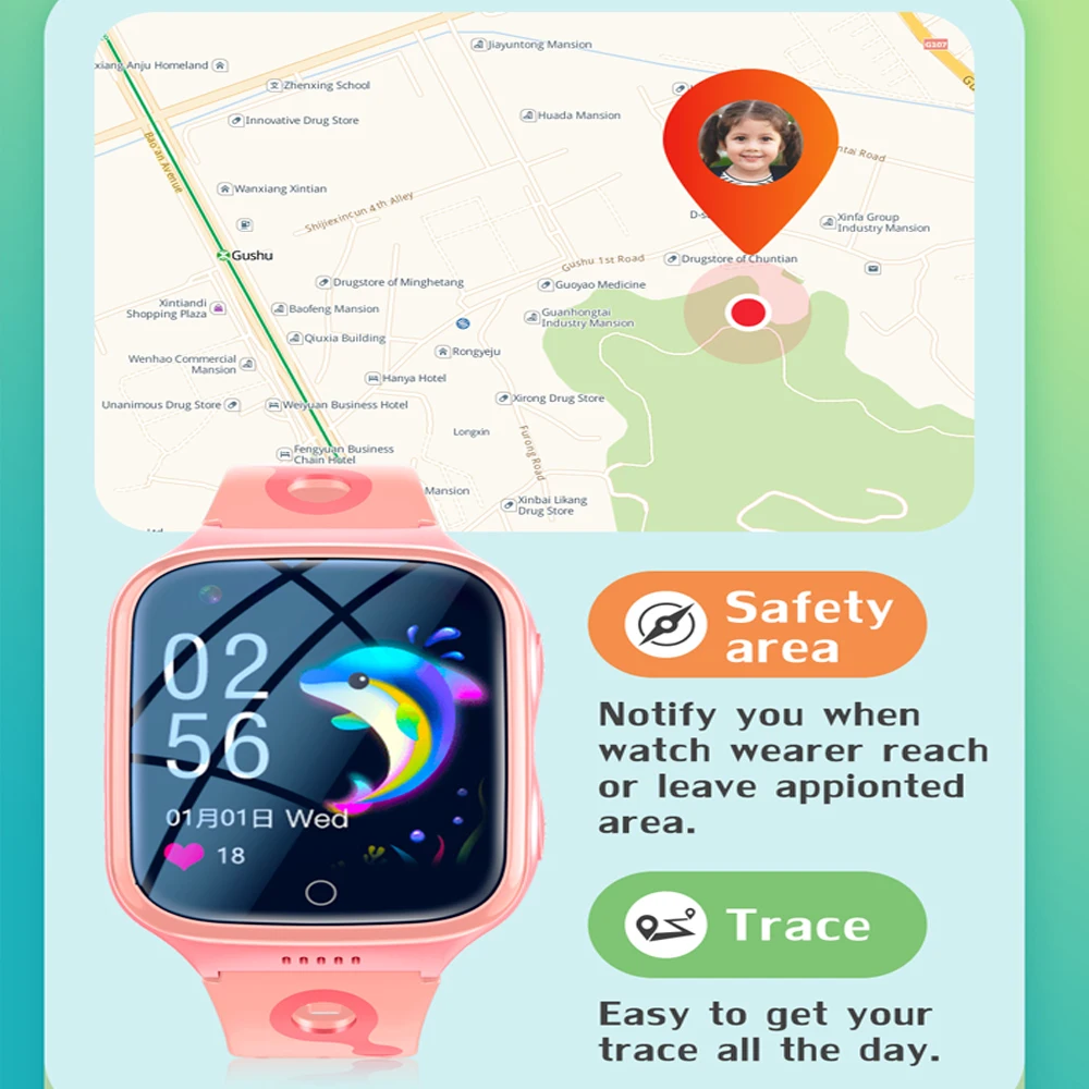 어린이 4G 스마트 워치 휴대폰, 1000mAh 대용량 배터리, 영상 통화, GPS 위치 SOS 통화 백 모니터, 어린이 선물, 스마트워치, K9