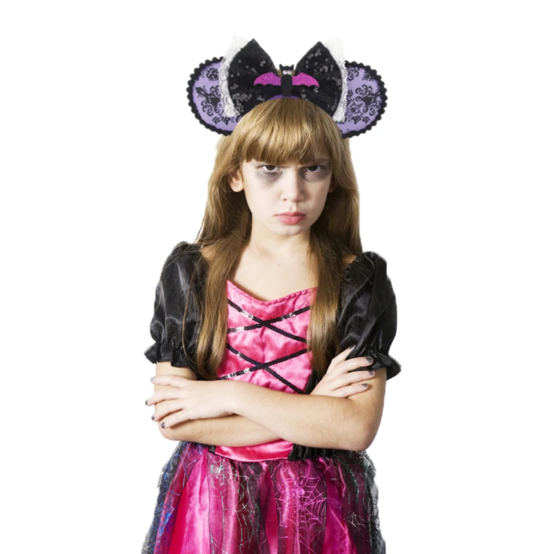 2026 Lila Haarreif mit Mausohren, schwarzer Pailletten-Schleifen-Haarreif, Damen-Haarband, Geburtstagsgeschenke, Cosplay-Accessoires für Erwachsene/Kinder – Detail 10