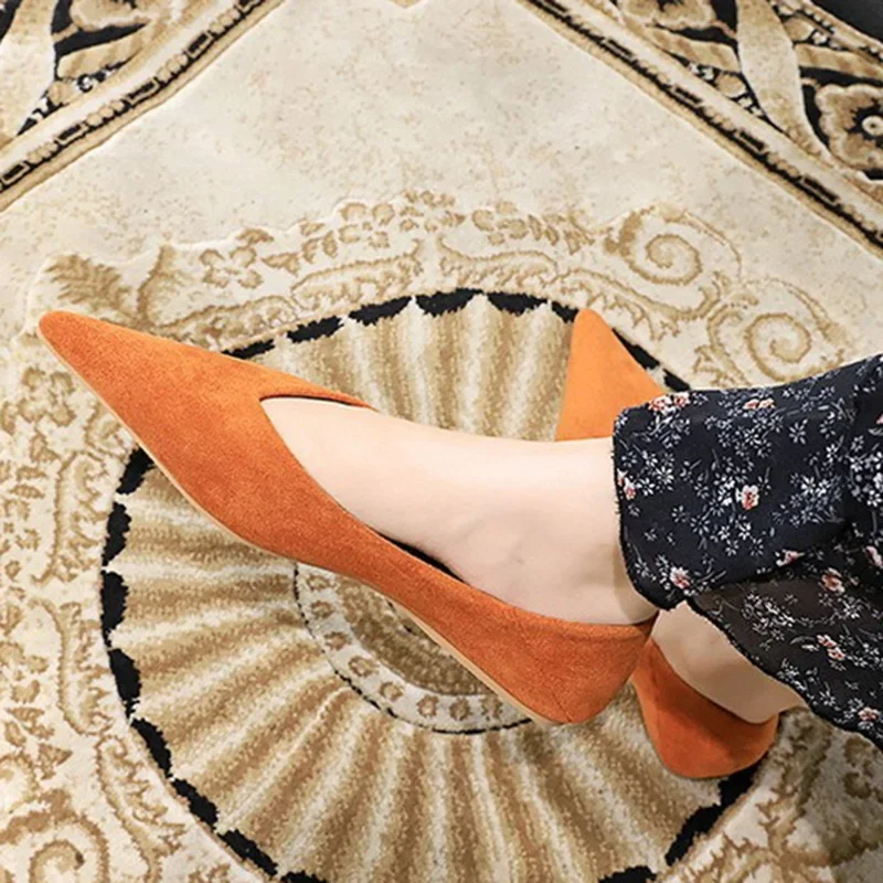 Women 0.5cm Low Heels Leisure Outside Flats Female Fashion Suede Surface Low Heels Lady Sexy Evening Party Slip On Flat Shoes 5