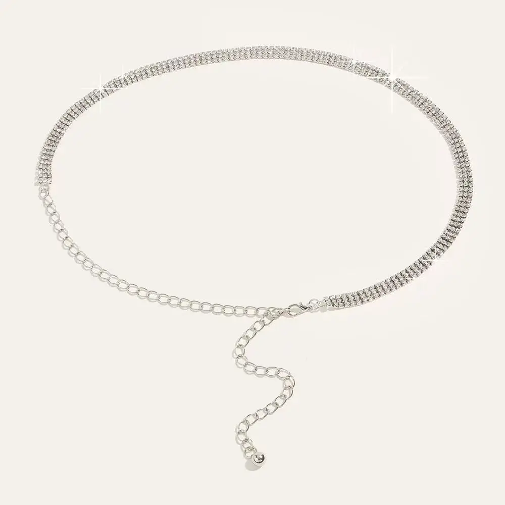 Eleganter, glänzender Taillenkette, Strass, dünner Taillengürtel, langer, verstellbarer Bund für Damen, Kleid, Mantel – Detail 9
