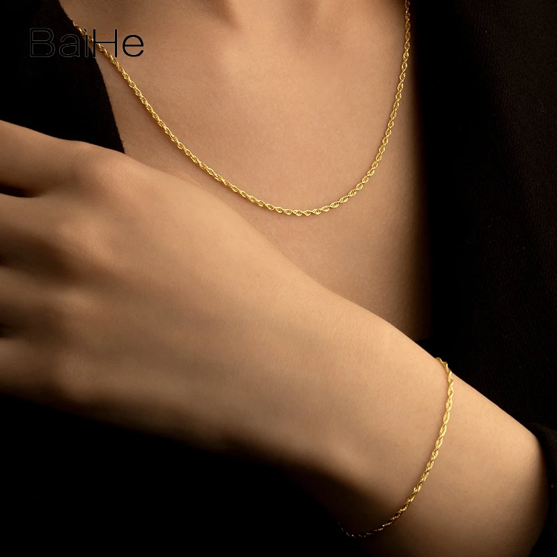 BAIHE twist Chain 18K Gold Necklace Bracelet Plain Chain Female Color Gold au750 Plain Gold Twisted Chain Women Men Fine Jewelry