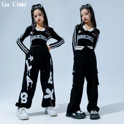 Hip Hop Girls Crop Polo Shirt Cargo Pants Kids Sweatshirt Street Dance Letter Joggers Child Streetwear Clothes Sets Jazz Costume