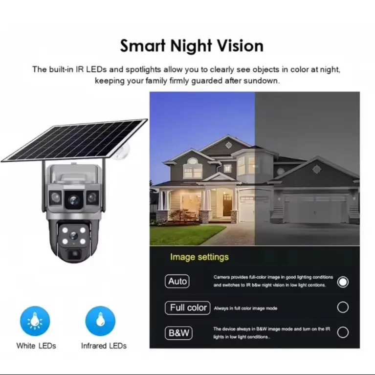 V380Pro Solar Camera 4G Sim Card Camera Triple Screen WiFi Network Security CCTV Built-in Battery PIR Night Vision HD PTZ Camera 6