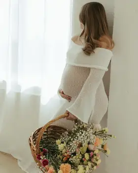 Maternity Photoshoot Dress Long Sleeve knit Off Shoulder Maxi Gown Pregnancy Pictures maternity dress photoshoot Baby Shower