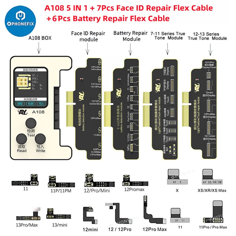 A108 Programmer NEW Method Repair Face ID DOT Projector WITHOUT Soldering for IPhone 8 To14 Battery Screen True Tone Face ID Fix