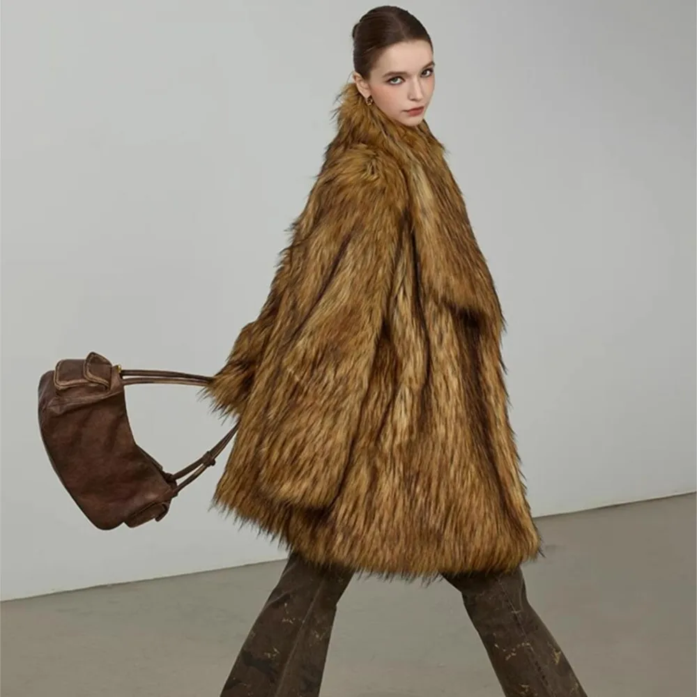 Shaggy Fur Jacket Women's Faux Fur Coat - Plus Size Long Fluffy