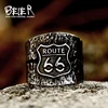 BEIER Stainless Steel USA Road ROUTE 66 Ring For Men Motor Biker Men's Jewelry vintage style BR8-126