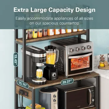 Coffee Bar Station Kitchen Storage & Organization 39.4 Inch Wide Large Bakers Rack With 3 Power Outlets Home Gadgets Accessories 3