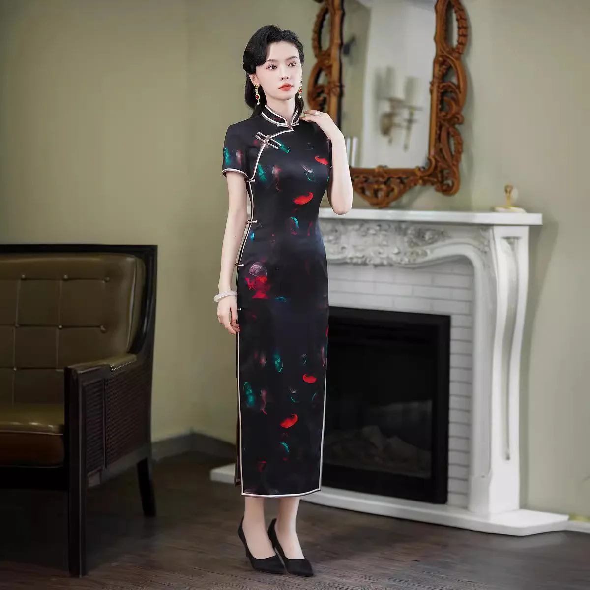 

High Quality Real Silk Qipao Cheongsam Top Skirt Chinese Style Traditional Clothing Modified Upscale Retro Evening Party