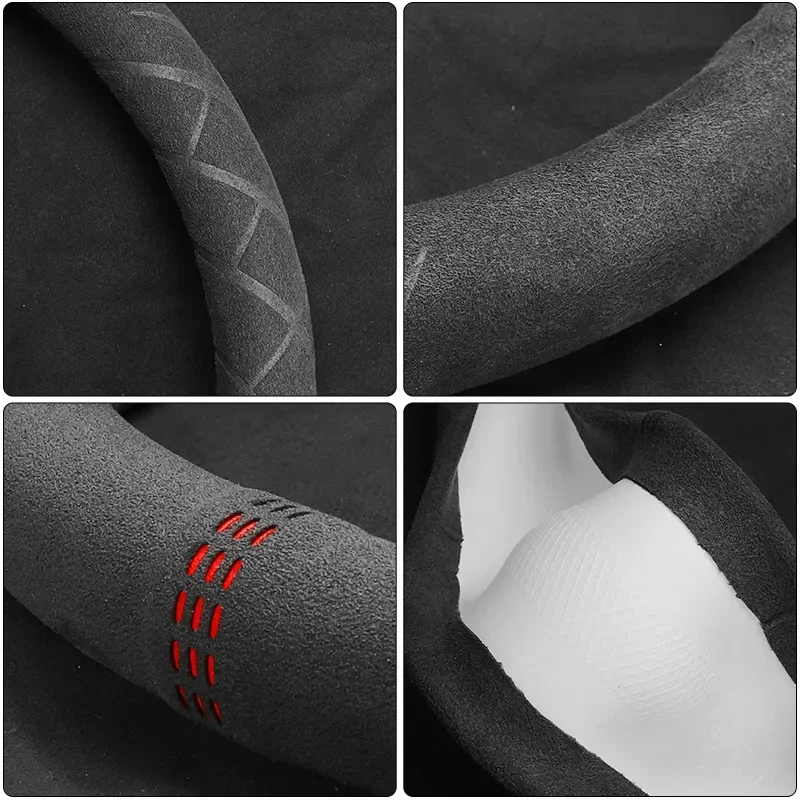 Luxury Cowhide Suede Steering Wheel Cover - Breathable and Universal Fit Car Accessory