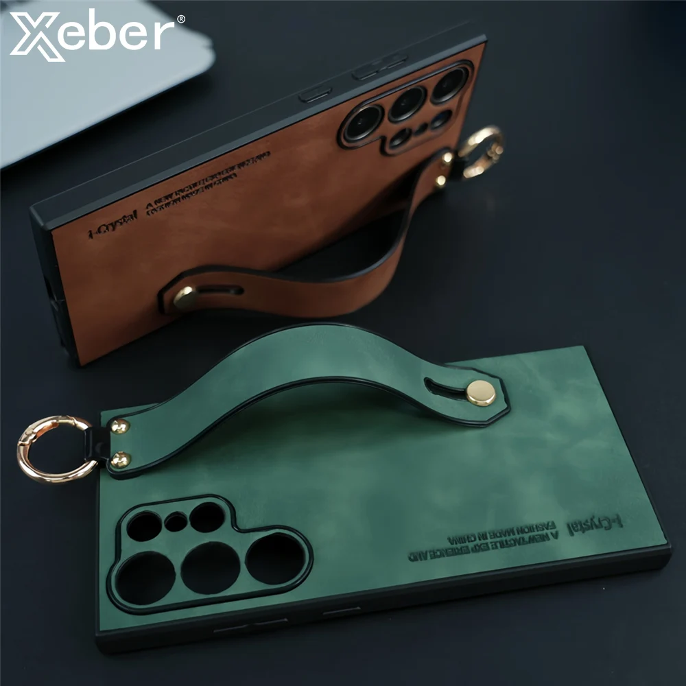 Luxury Matte Sheepskin Leather Wrist Strap Phone Case with Lens Protection Cover