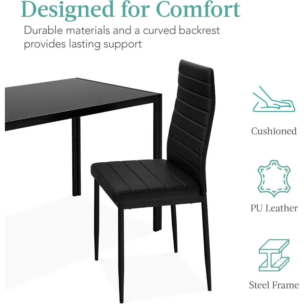 7-Piece Glass Dining Set, Modern Kitchen Table Furniture for Dining Room, Dinette, Compact Space-Saving w/Glass Tabletop 4