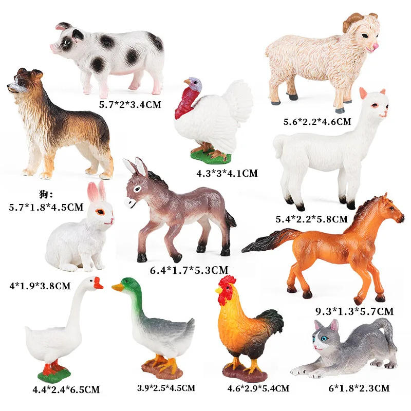 New 12pcs Farm Animal Figurines Poultry Sets Action Figures Horse Cow Dog Duck Sheep Cock Model Education Toys for Children Gift