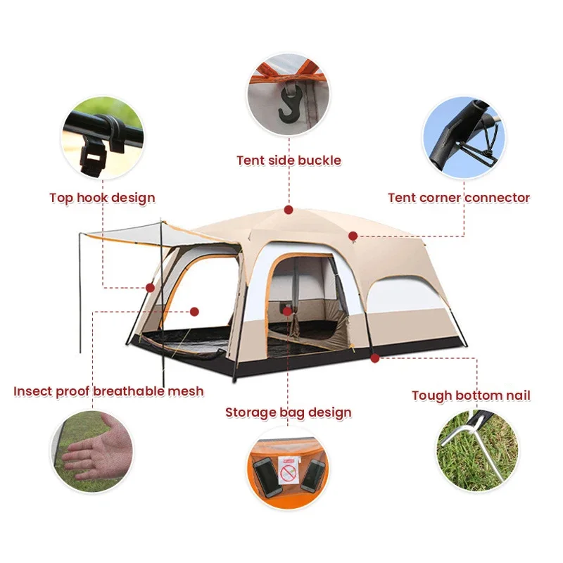 YOUSKY Camping Tent Big Space Outdoor 5-8 Person Double Layer 2 Rooms 1 Living Room Luxury Waterproof Tent
