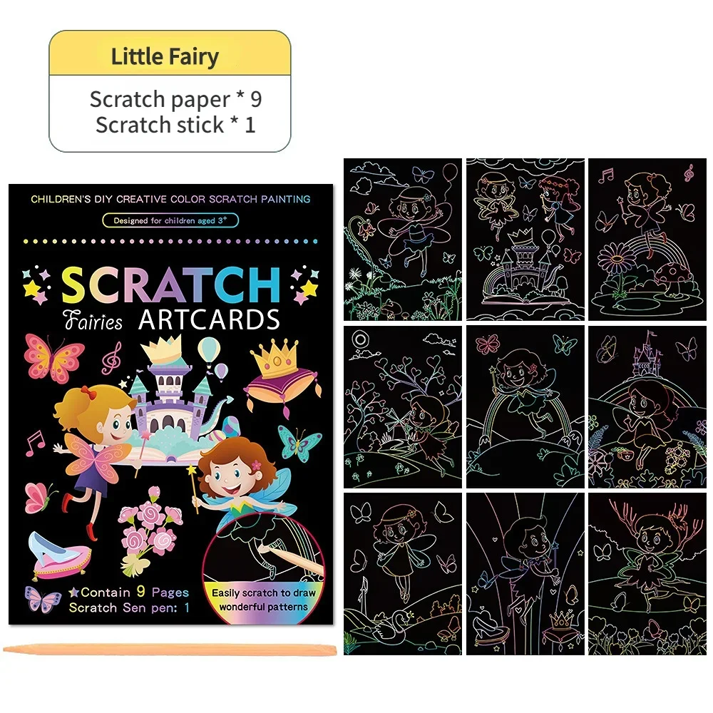 Comes With A Wooden Pen, Cartoon Colorful Scratch Drawing Book For