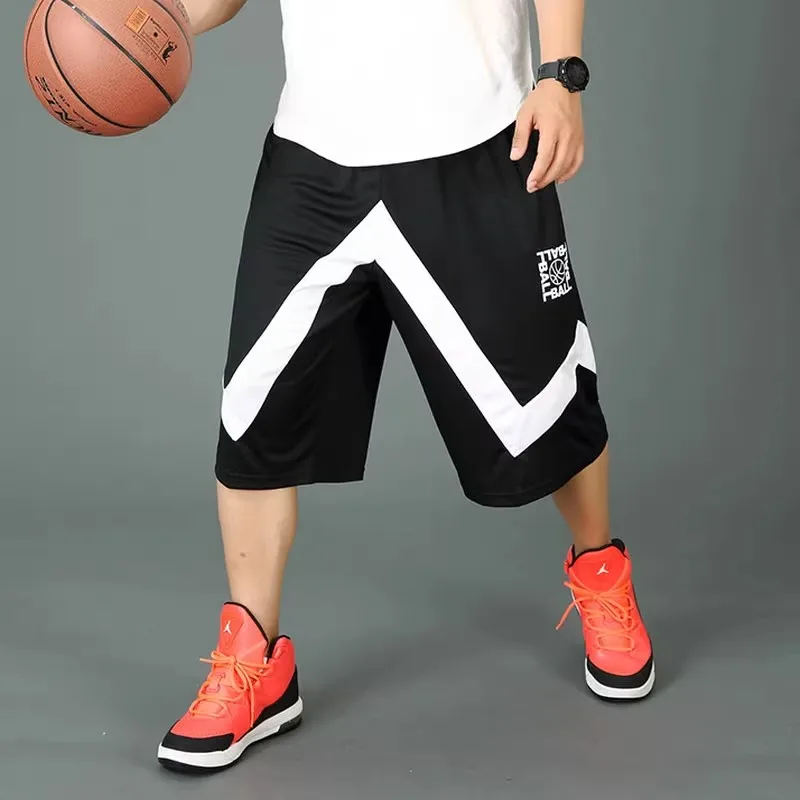 

summer men sports basketball shorts Breathable hole plus size 6XL 7XL letter patchwork shorts fitness thin shorts geometry red