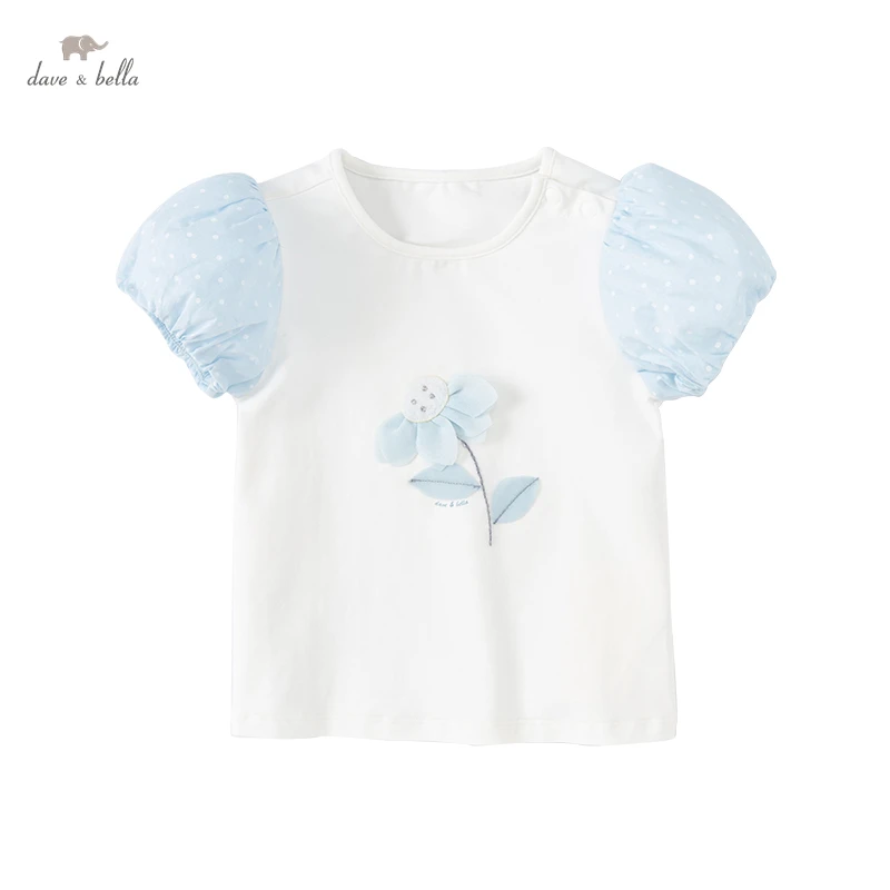 

Dave Bella Summer Girls T-shirts Puff Sleeve Cotton T Shirt Baby Toddler Girl Shirt Kids Tops Children's Clothes DB2221978