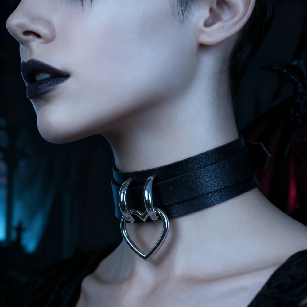 Colliers en cuir PU pour femmes, ras du cou, cœur, Punk Rock, collier réglable