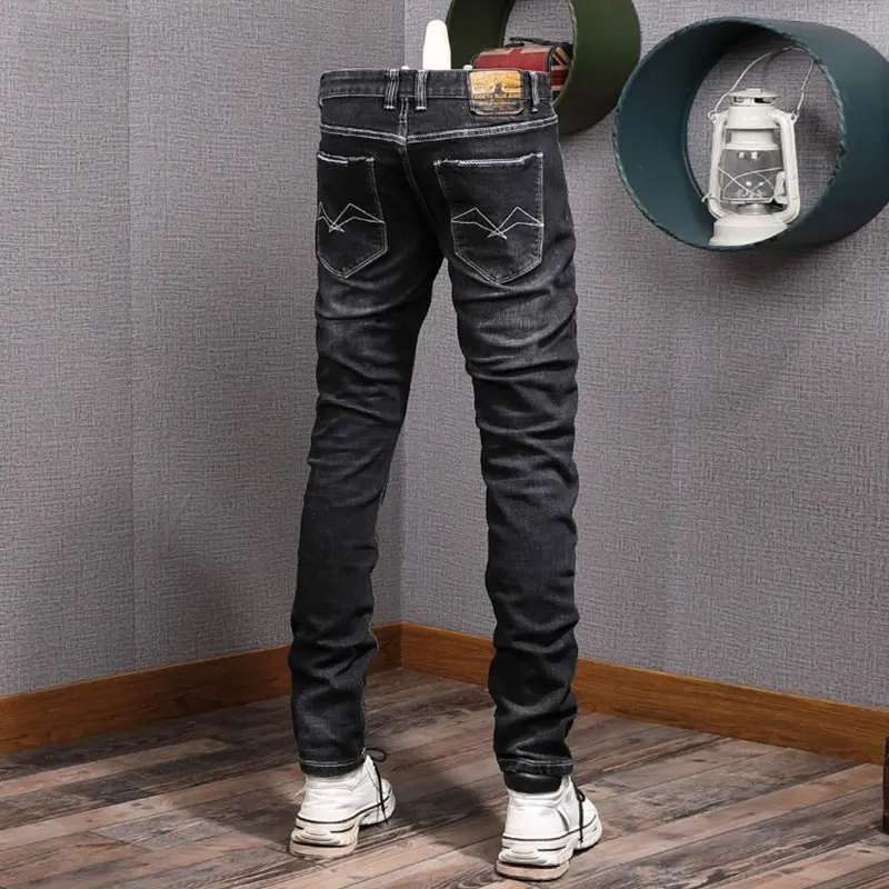 Fashion Vintage Men Jeans High Quality Retro Black Gray Elastic Slim Fit Designer Jeans Men Italian Style Denim Pants Hombre