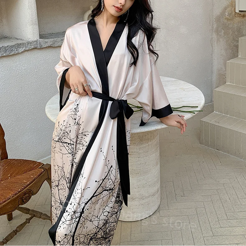 Peignoir Kimono En Satin Floral Fiorente - Taille L - Vintage Comme Neuf