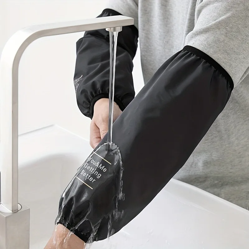 

1 Pair Lettering Extended Waterproof Sleeves Household Waterproof Widened And Lengthened Sleeves Work And Life Oil-proof Sleeves