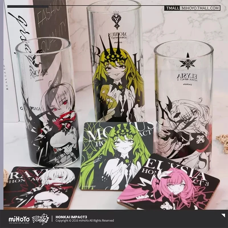Mihoyo Gioco Ufficiale Honkai Impact 3 Elysia Mobius Raven Cosplay Glass Cup Coaster Set Accessorio Anime Regalo Di Natale Di Compleanno