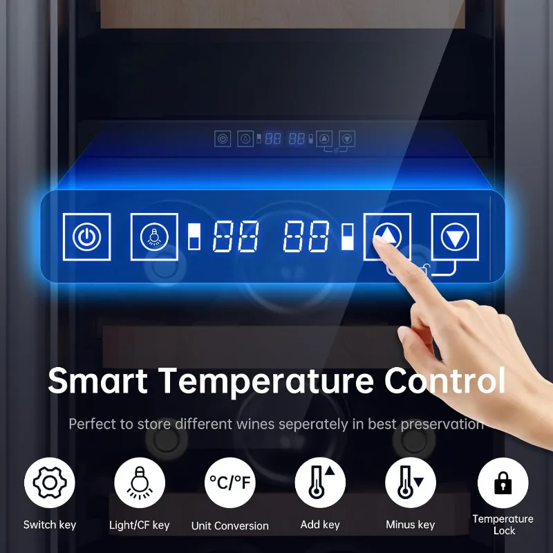 12Inch 16 Bottle Dual Zone Wine Cooler Refrigerator Professional Compressor, Stainless Steel & Tempered Glass For Red Wine 3