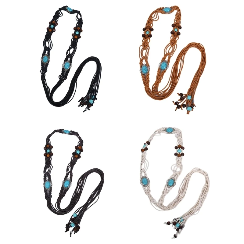 

Women Braided Belt Elegant Western Tie Belt with Beads Cowgirl Dropship